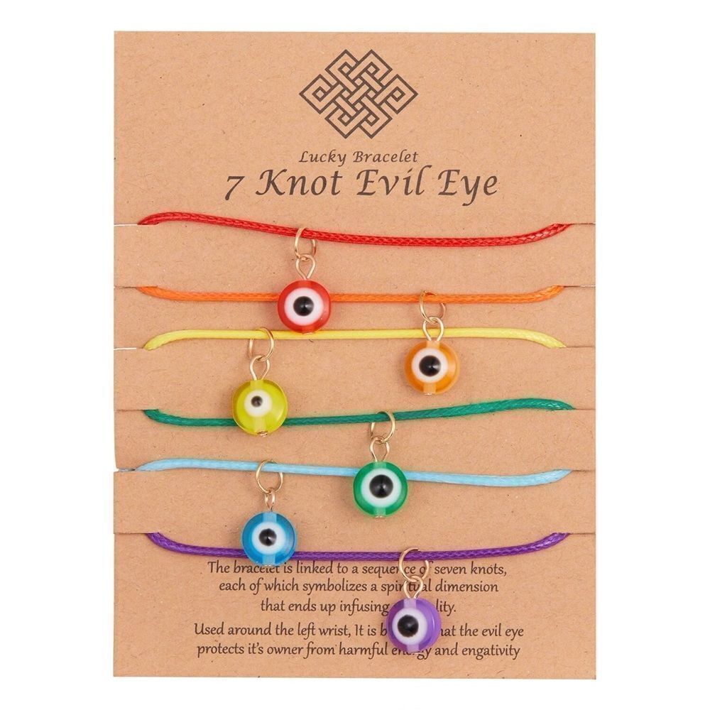 6 pc. Turkish Evil Eye Friendship Rainbow Bracelets Set